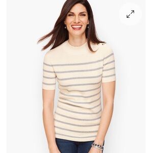 Talbots MOCKNECK BUTTON SHOULDER SWEATER - METALLIC STRIPE